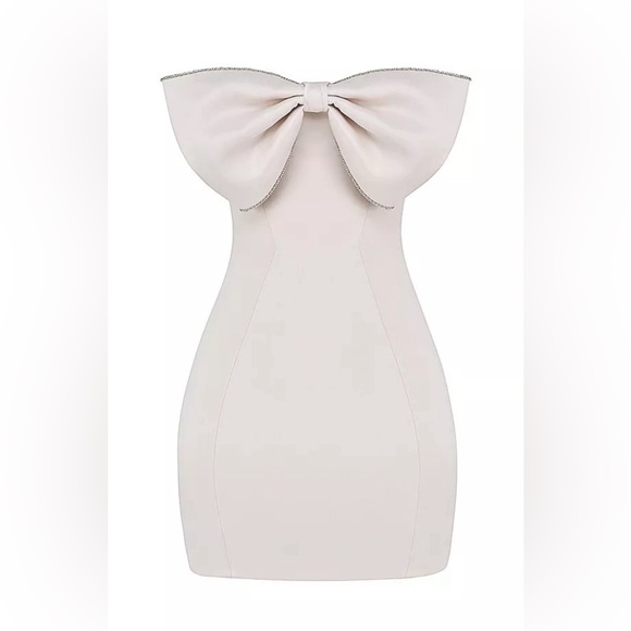 $269 House of CB Ivory Bow Embellished Satin Dress Small - Picture 3 of 4